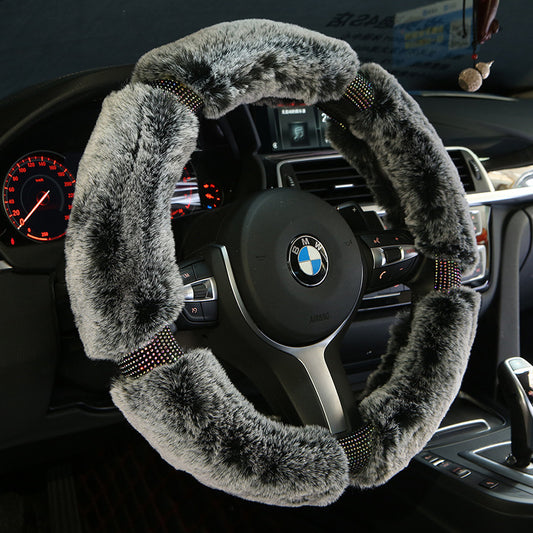 Car Steering Wheel Cover Winter Plush Steering Wheel Cover Korea Diamond Fashion Cute Handle Cover Car Accessories