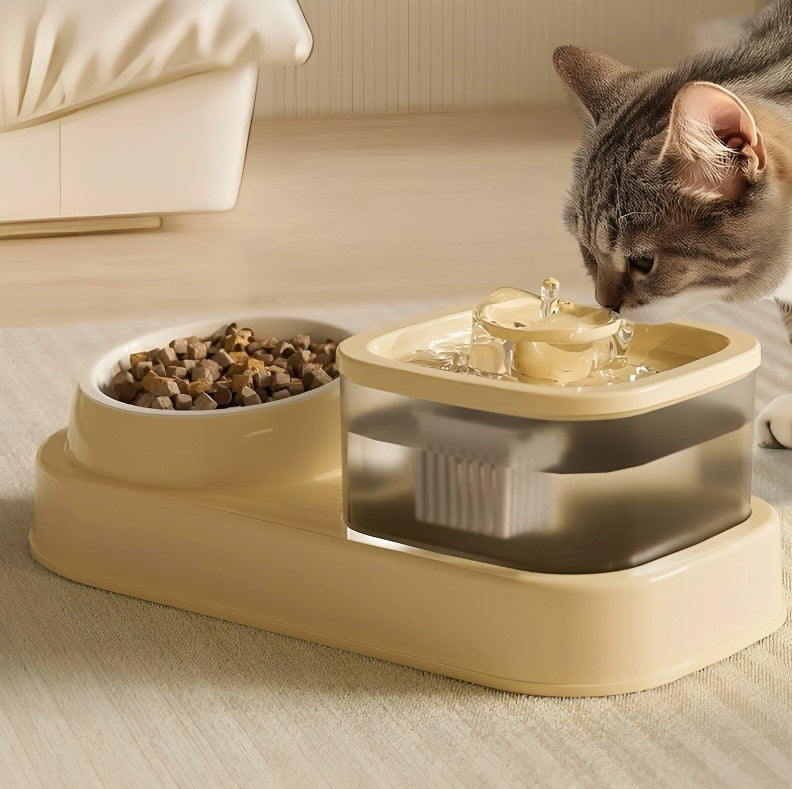 2-in-1 Cat Water Dispenser & Feeding Bowl - Automatic, Easy Clean