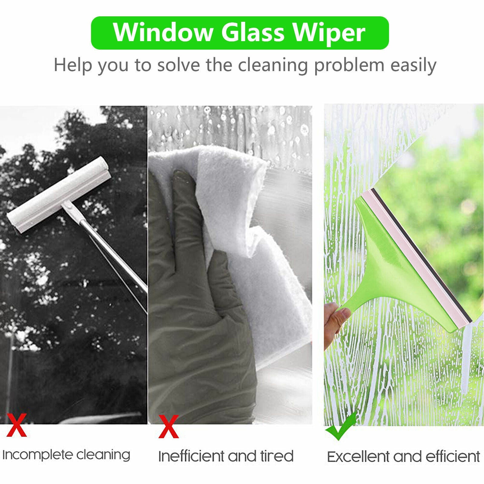 3X Glass Window Wiper Cleaner Squeegee Shower Screen Mirror - AMWLY