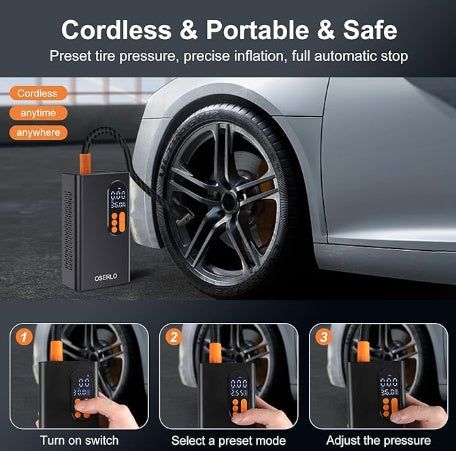 Wireless Inflator Car Portable Automatic Pumps Handheld Electric High Pressure Tire Car Pumps - AMWLY