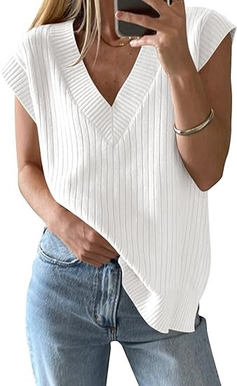 Solid V-neck Vest Sweater