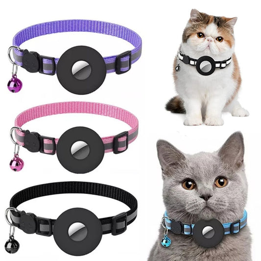 Reflective Nylon Pet Collar with AirTag Holder - Waterproof & Durable