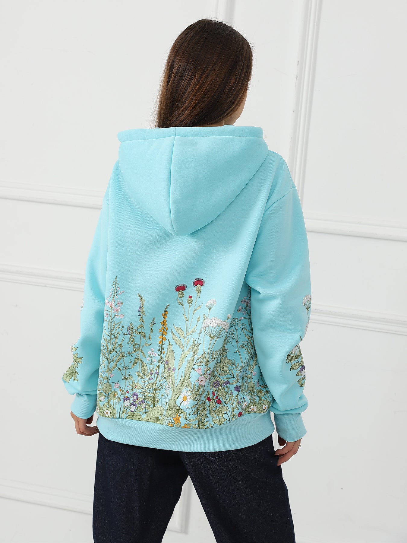 Women's Solid Color Floral Long Sleeved Sweatshirt - AMWLY