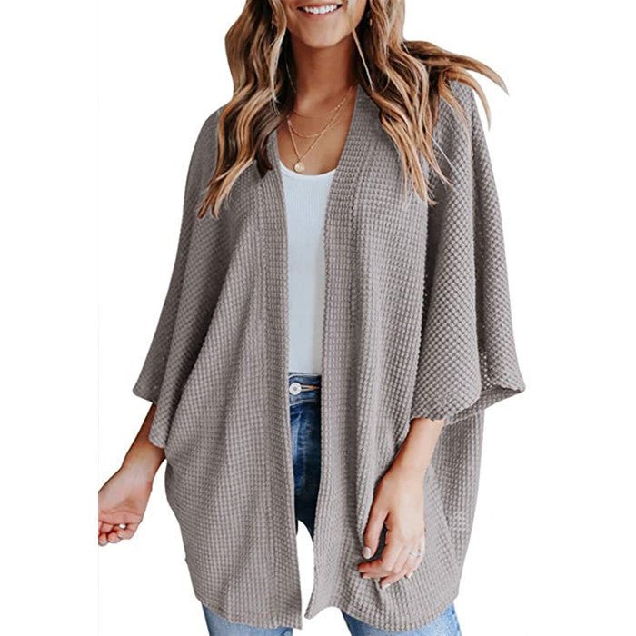 Bat Sleeve Waffle Gerson Women's Cardigan - AMWLY