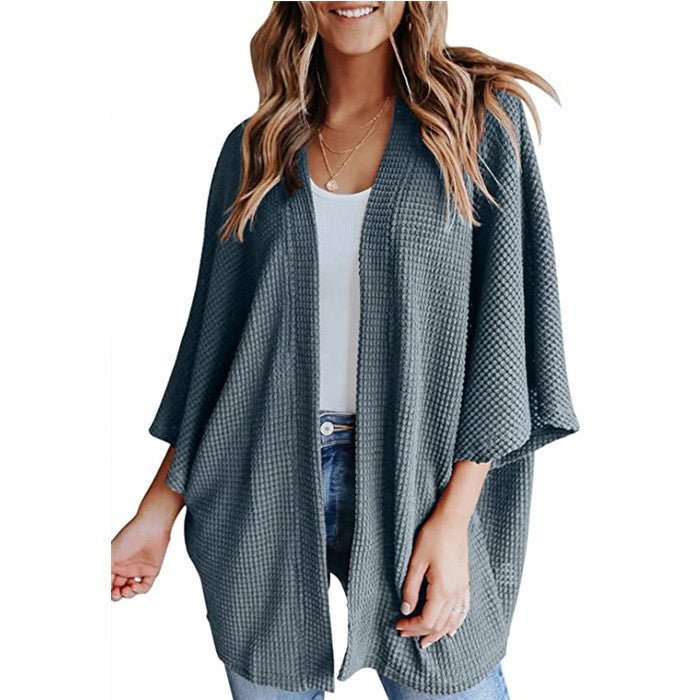 Bat Sleeve Waffle Gerson Women's Cardigan - AMWLY