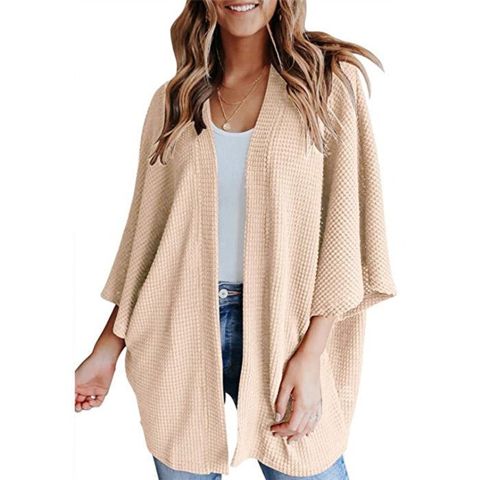 Bat Sleeve Waffle Gerson Women's Cardigan - AMWLY