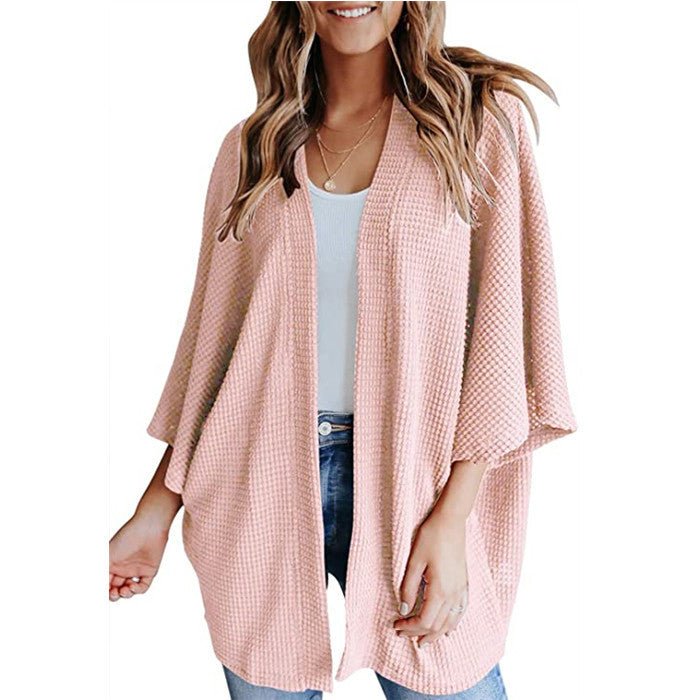 Bat Sleeve Waffle Gerson Women's Cardigan - AMWLY