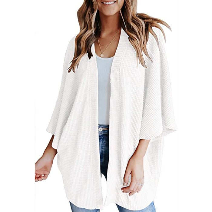 Bat Sleeve Waffle Gerson Women's Cardigan - AMWLY