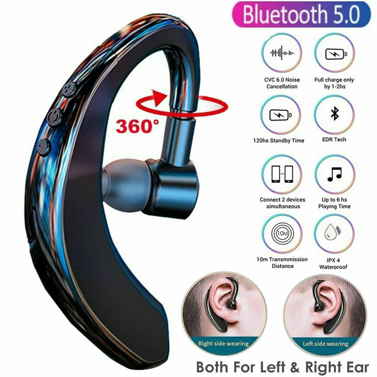 Bluetooth 5.0 Earpiece Driving Trucker Wireless Headset Earbuds Noise Cancelling - AMWLY