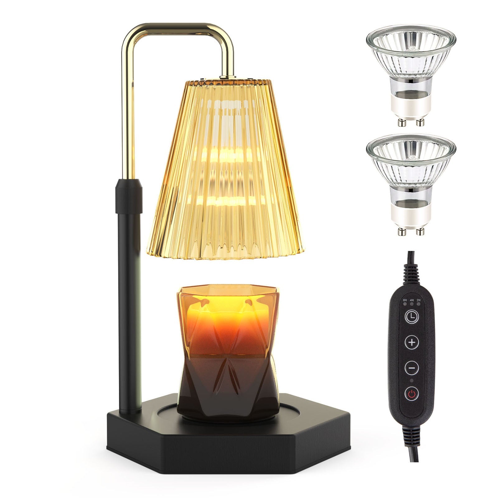 Candle Warmer Lamp Dimmable And Timer Candle Warmer Height Adjustable For Jar Scented Candles For Home Decor Amber Glass And Black Base - AMWLY