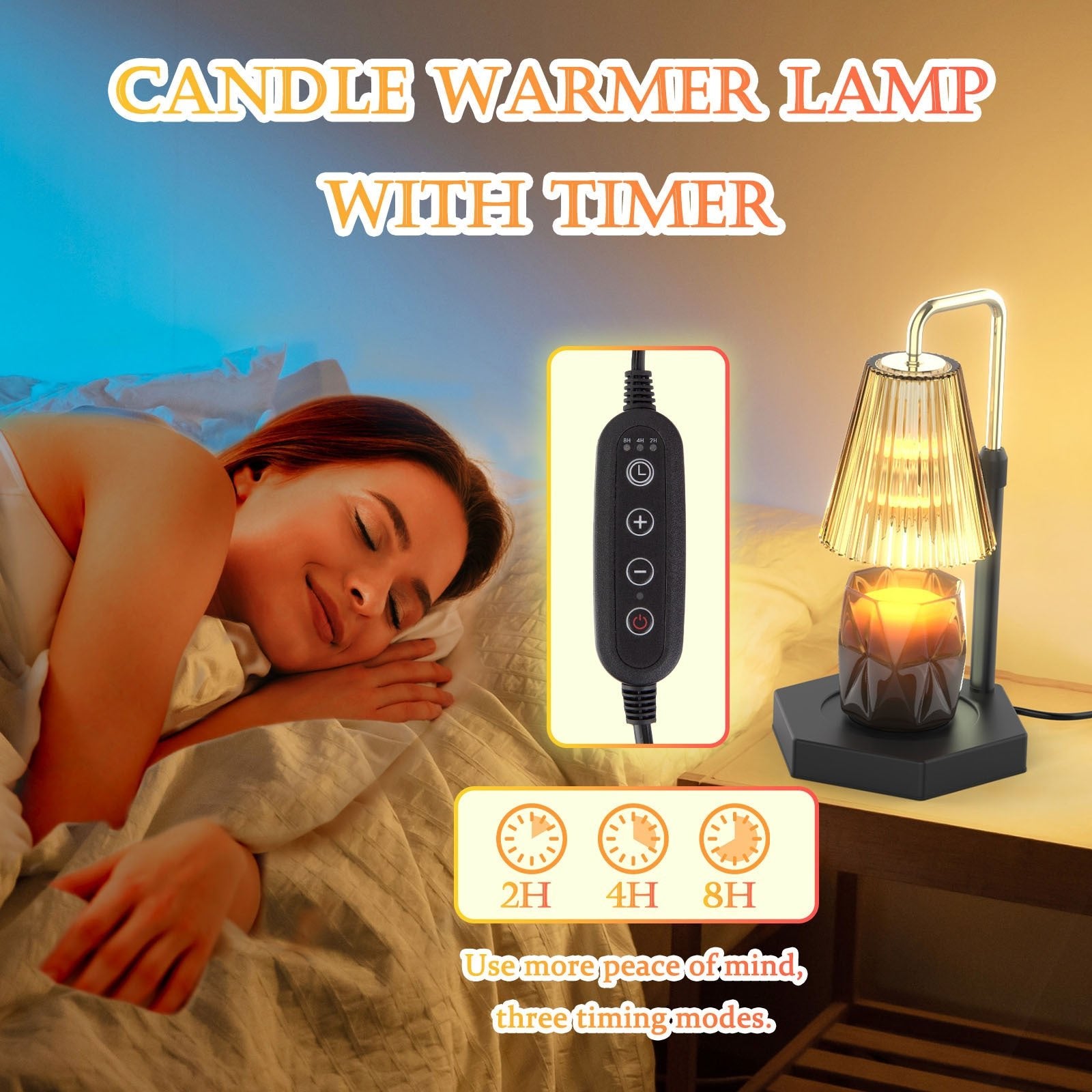 Candle Warmer Lamp Dimmable And Timer Candle Warmer Height Adjustable For Jar Scented Candles For Home Decor Amber Glass And Black Base - AMWLY