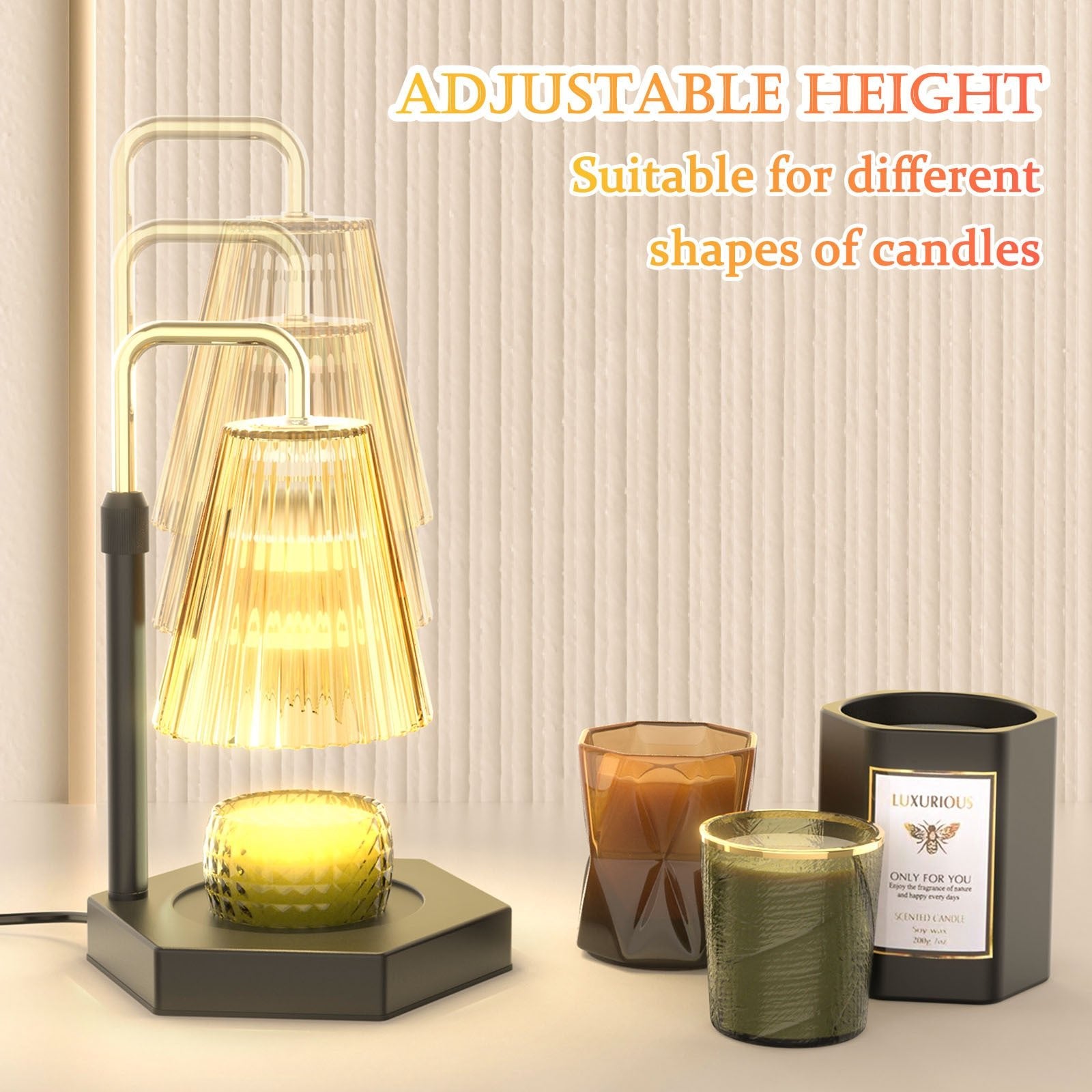 Candle Warmer Lamp Dimmable And Timer Candle Warmer Height Adjustable For Jar Scented Candles For Home Decor Amber Glass And Black Base - AMWLY