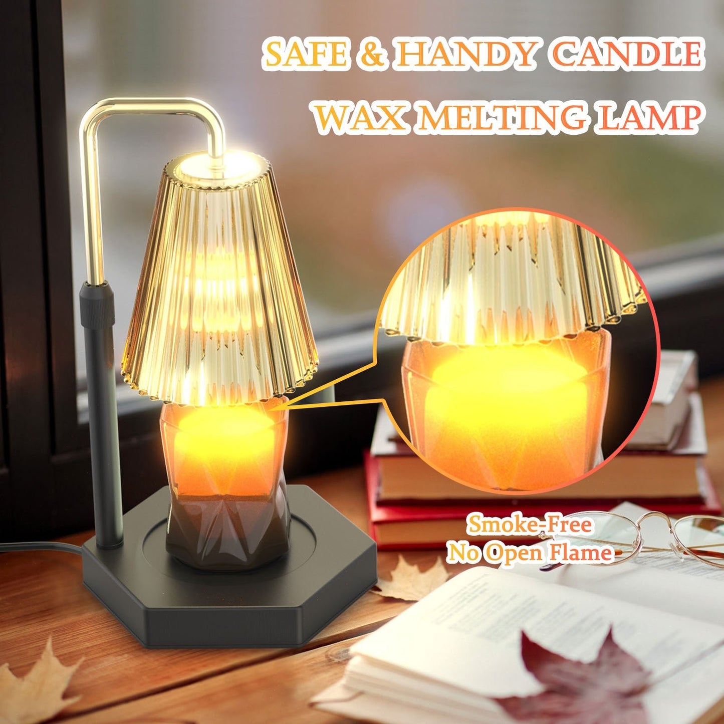 Candle Warmer Lamp Dimmable And Timer Candle Warmer Height Adjustable For Jar Scented Candles For Home Decor Amber Glass And Black Base - AMWLY