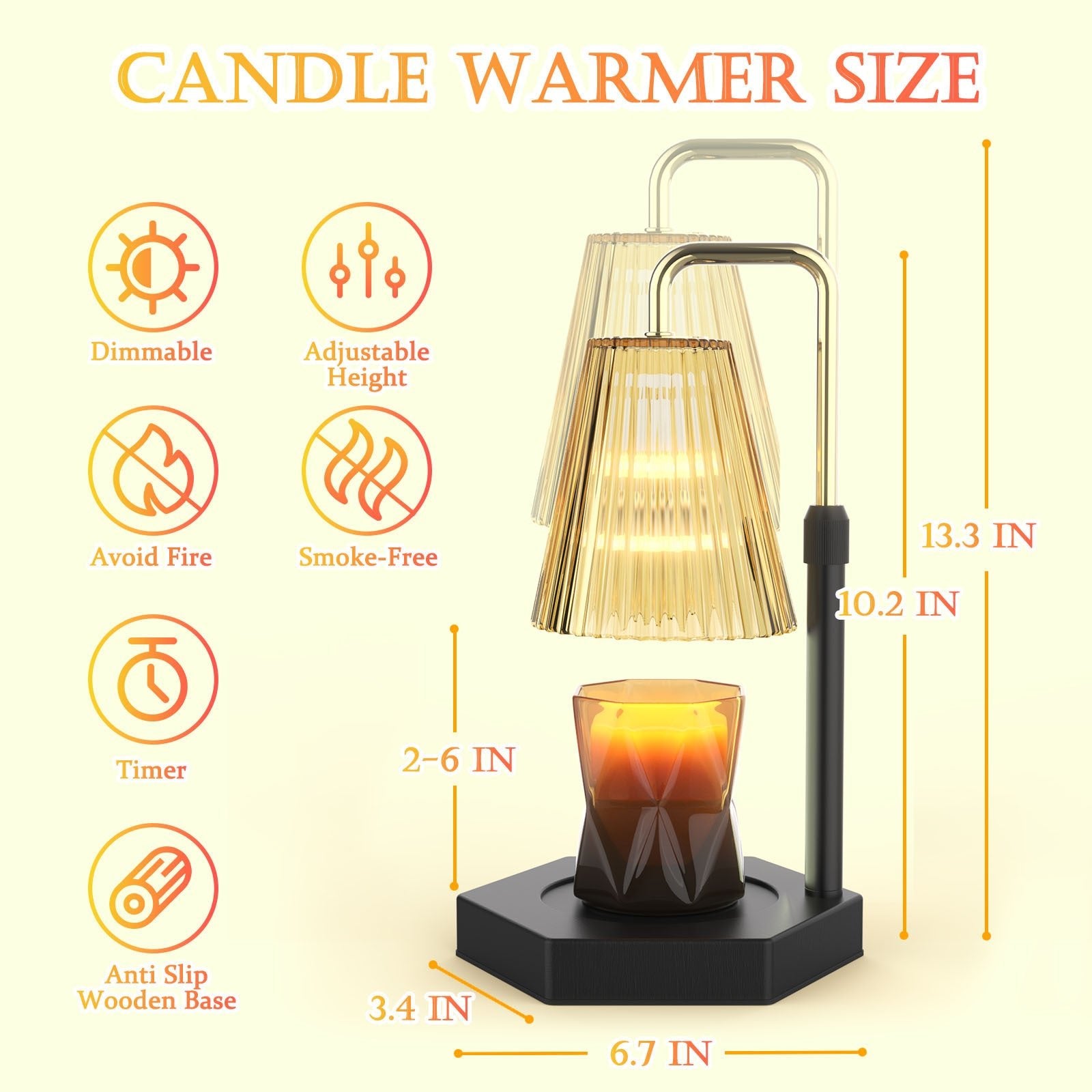 Candle Warmer Lamp Dimmable And Timer Candle Warmer Height Adjustable For Jar Scented Candles For Home Decor Amber Glass And Black Base - AMWLY