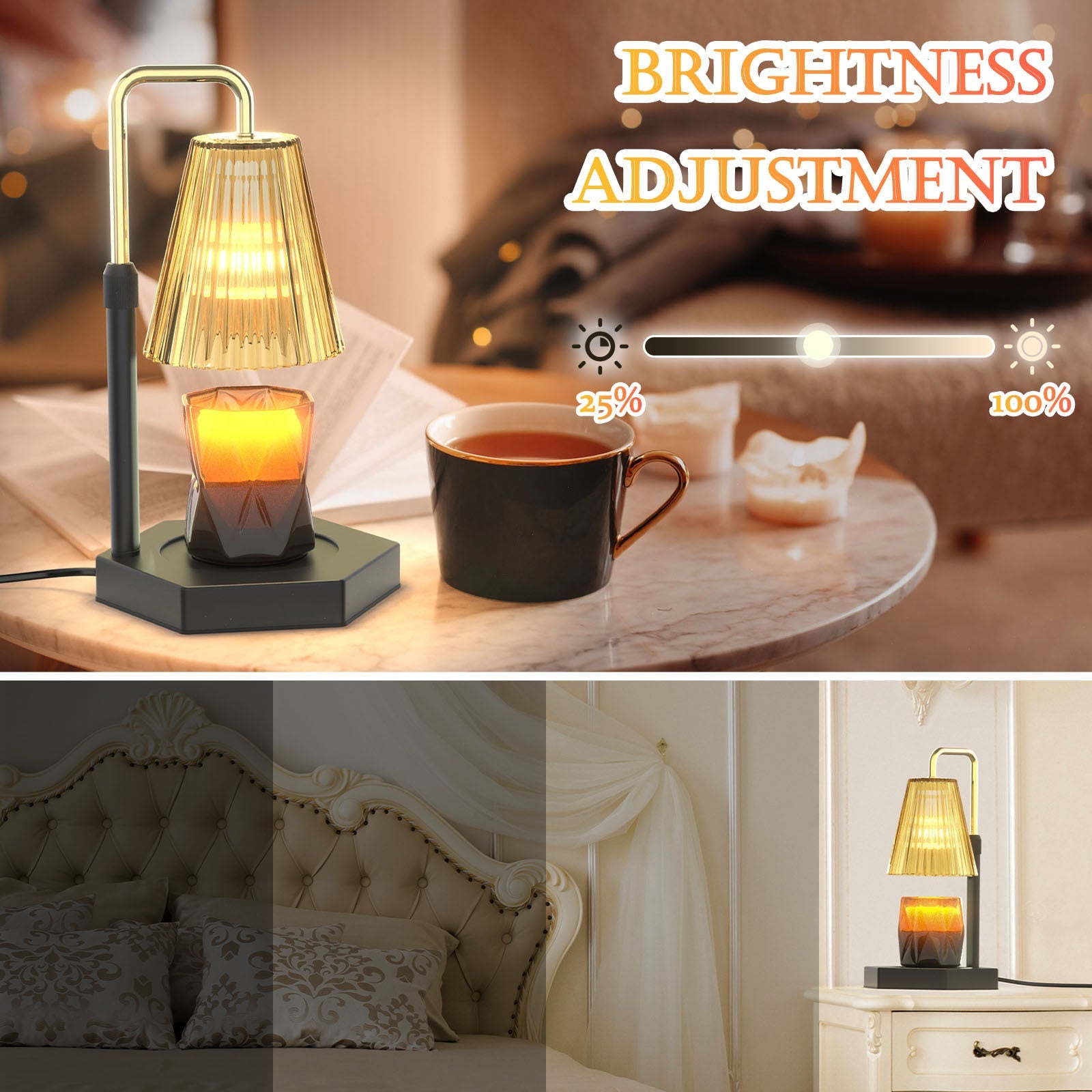 Candle Warmer Lamp Dimmable And Timer Candle Warmer Height Adjustable For Jar Scented Candles For Home Decor Amber Glass And Black Base - AMWLY