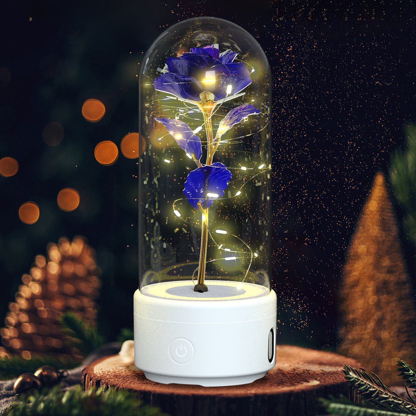 Creative 2 In 1 Rose Flowers LED Light And Bluetooth - compatible Speaker Valentine's Day Gift Rose Luminous Night Light Ornament In Glass Cover - AMWLY