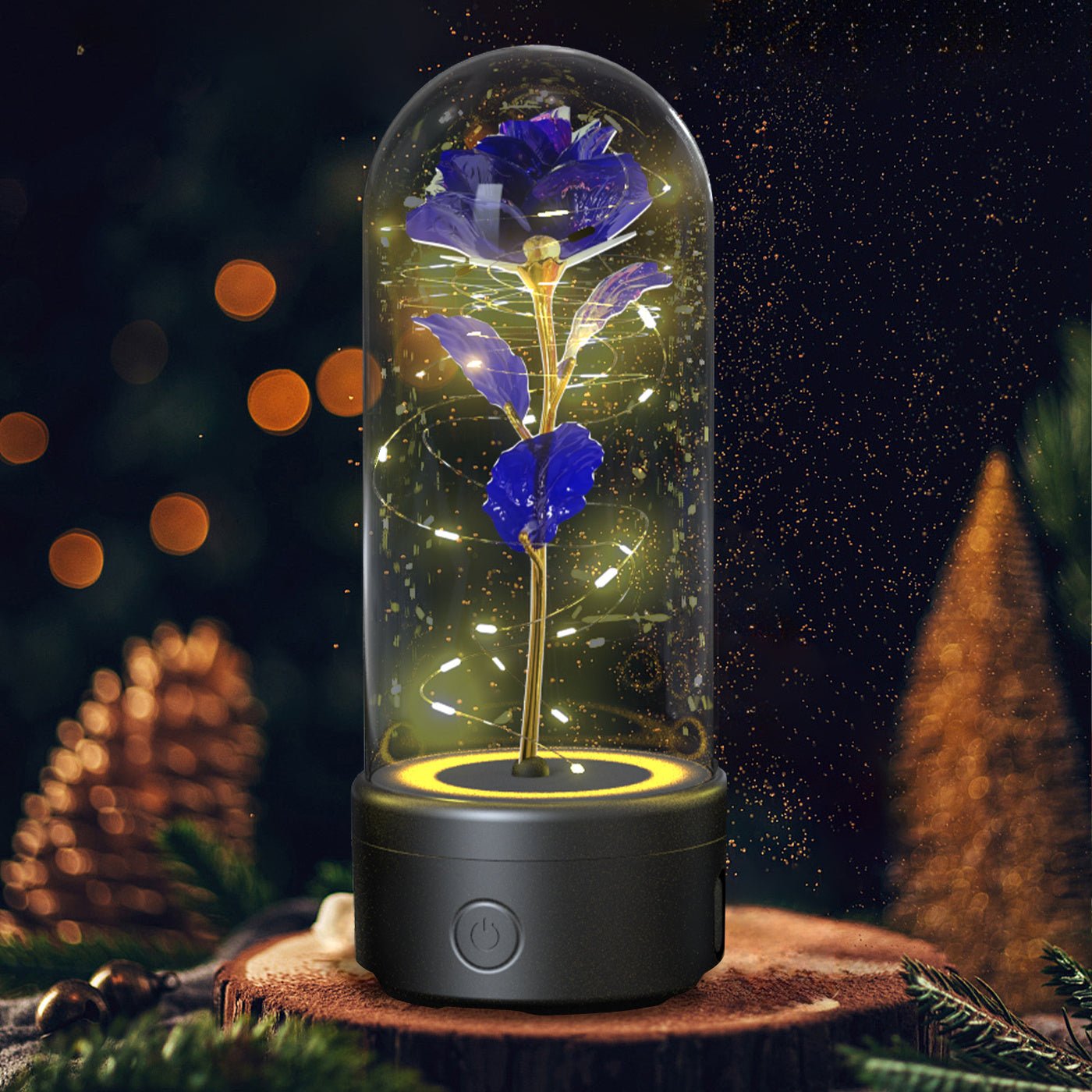 Creative 2 In 1 Rose Flowers LED Light And Bluetooth - compatible Speaker Valentine's Day Gift Rose Luminous Night Light Ornament In Glass Cover - AMWLY