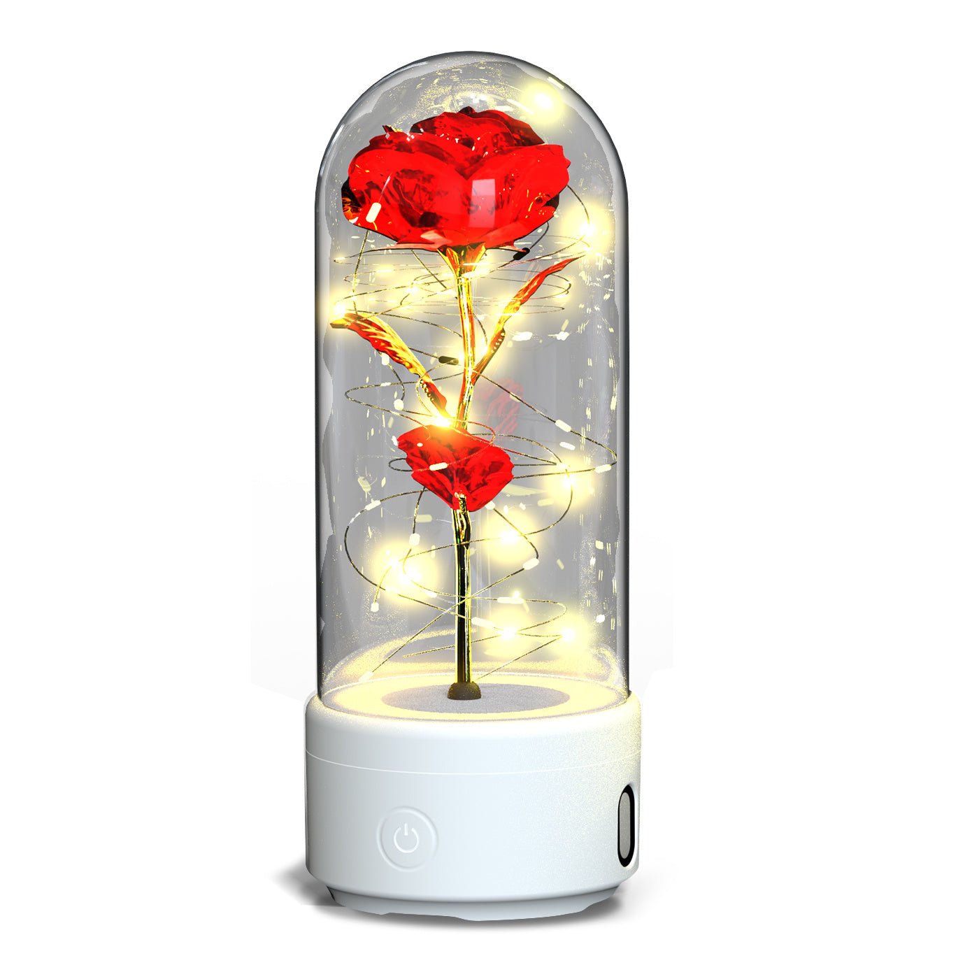 Creative 2 In 1 Rose Flowers LED Light And Bluetooth - compatible Speaker Valentine's Day Gift Rose Luminous Night Light Ornament In Glass Cover - AMWLY