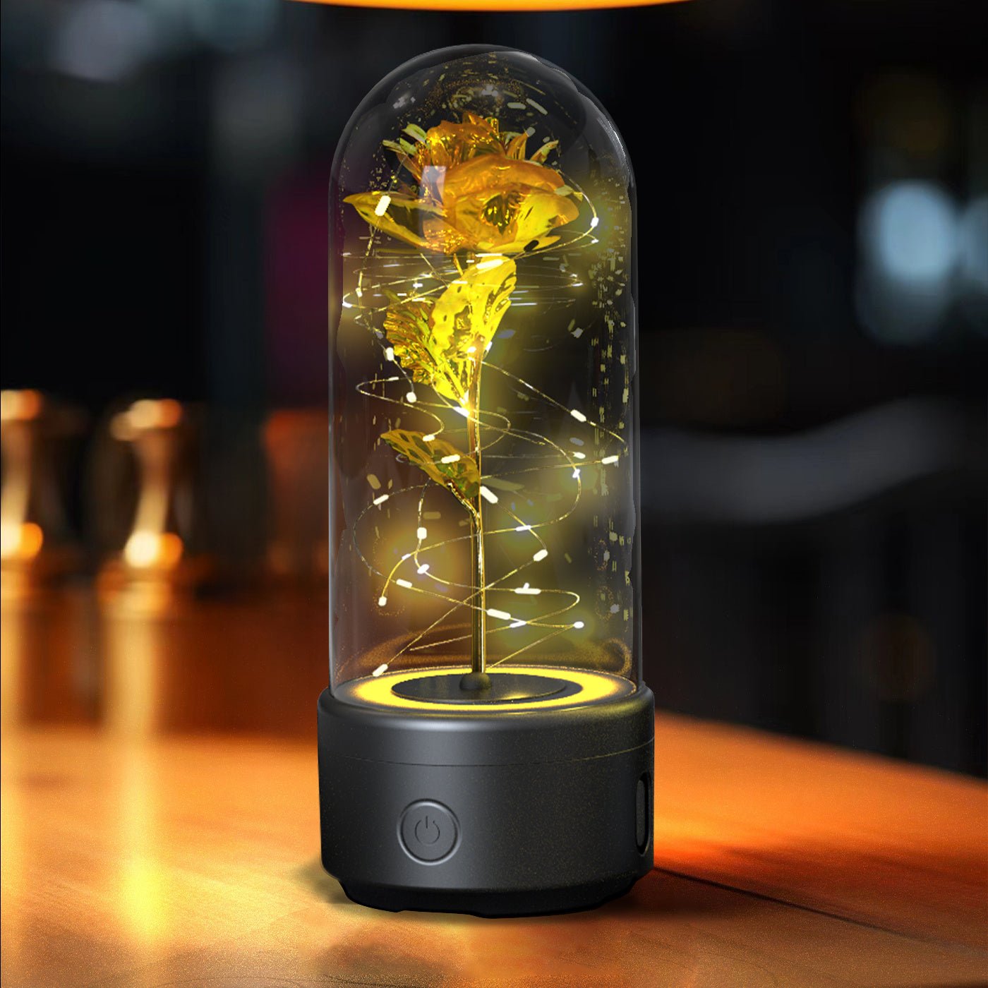 Creative 2 In 1 Rose Flowers LED Light And Bluetooth - compatible Speaker Valentine's Day Gift Rose Luminous Night Light Ornament In Glass Cover - AMWLY