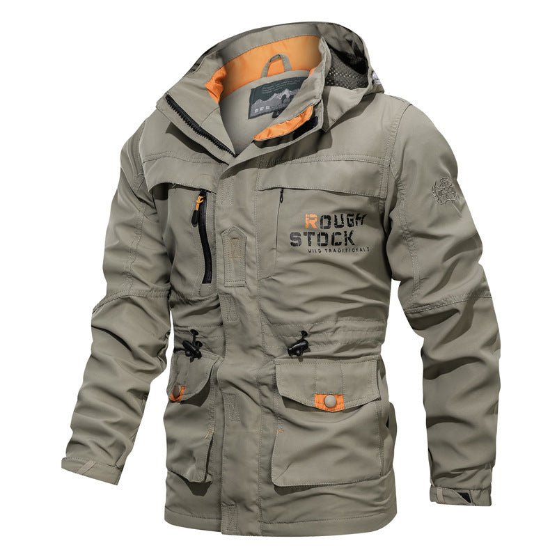 Cross - border men's mid - length casual outdoor hooded plus size jacket - AMWLY