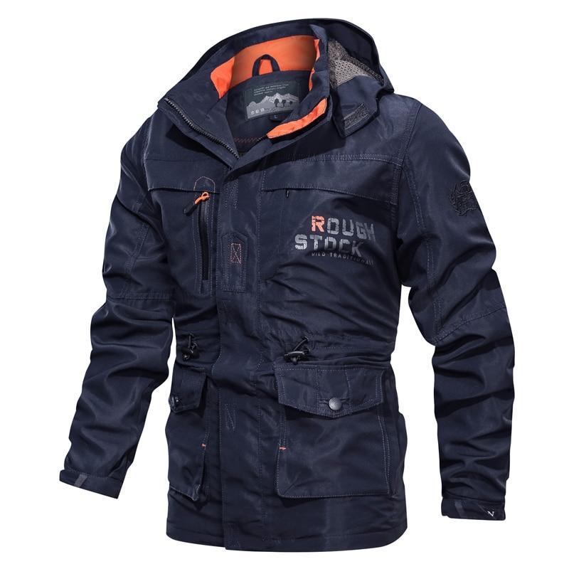 Cross - border men's mid - length casual outdoor hooded plus size jacket - AMWLY