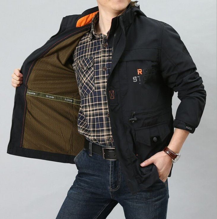 Cross - border men's mid - length casual outdoor hooded plus size jacket - AMWLY