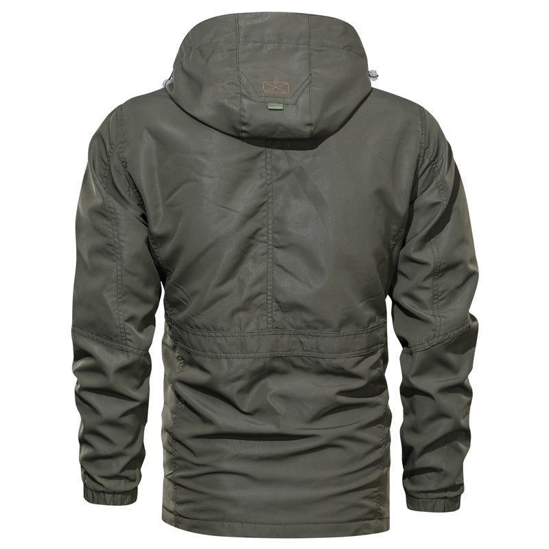 Cross - border men's mid - length casual outdoor hooded plus size jacket - AMWLY