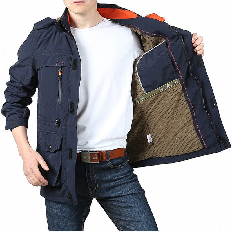 Cross - border men's mid - length casual outdoor hooded plus size jacket - AMWLY