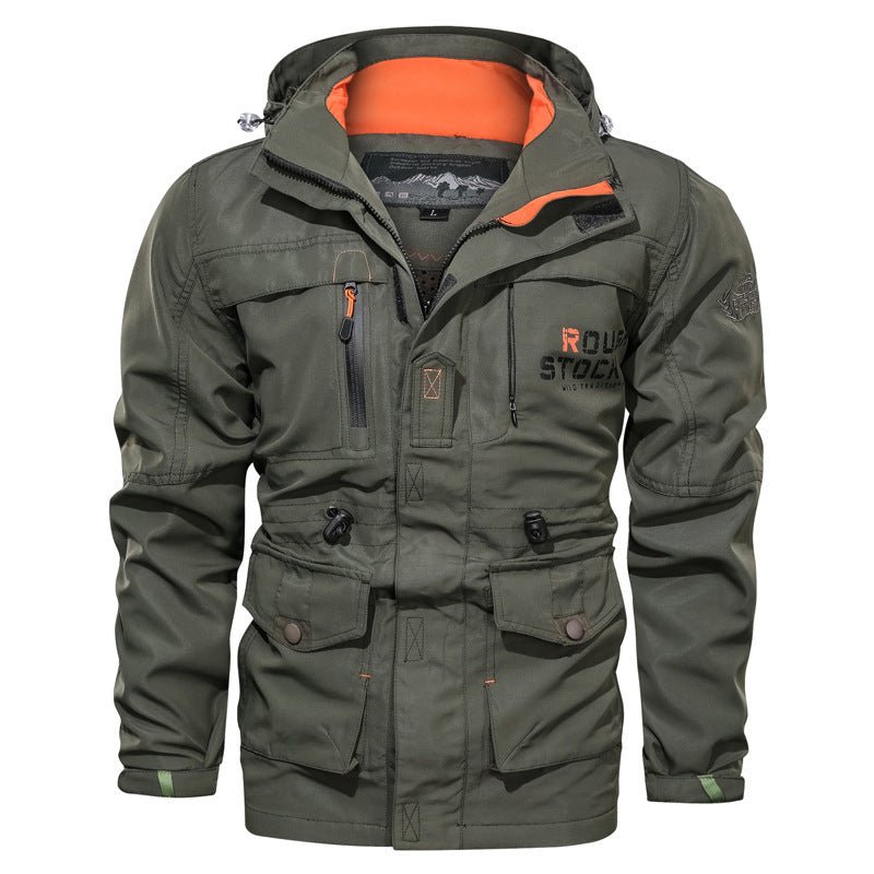 Cross - border men's mid - length casual outdoor hooded plus size jacket - AMWLY