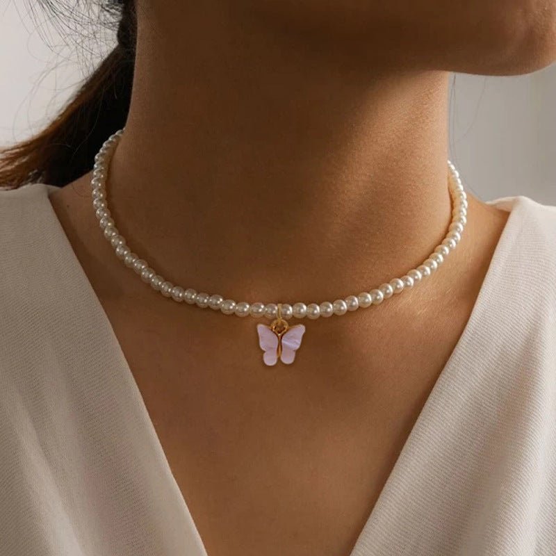 European And American Opal Bow Knot Pearl Necklace Women - AMWLY