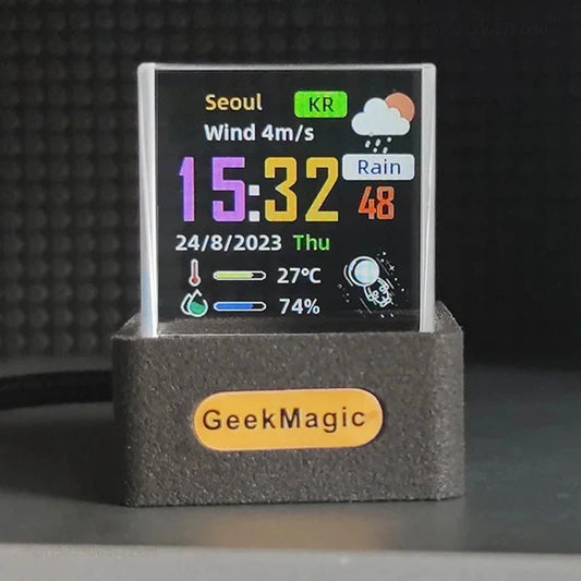 GeekMagic GIFTV Crystal Cube Photo Display Holographic Desktop Smart Weather Station Digital Clock with GIF Animations Album - AMWLY