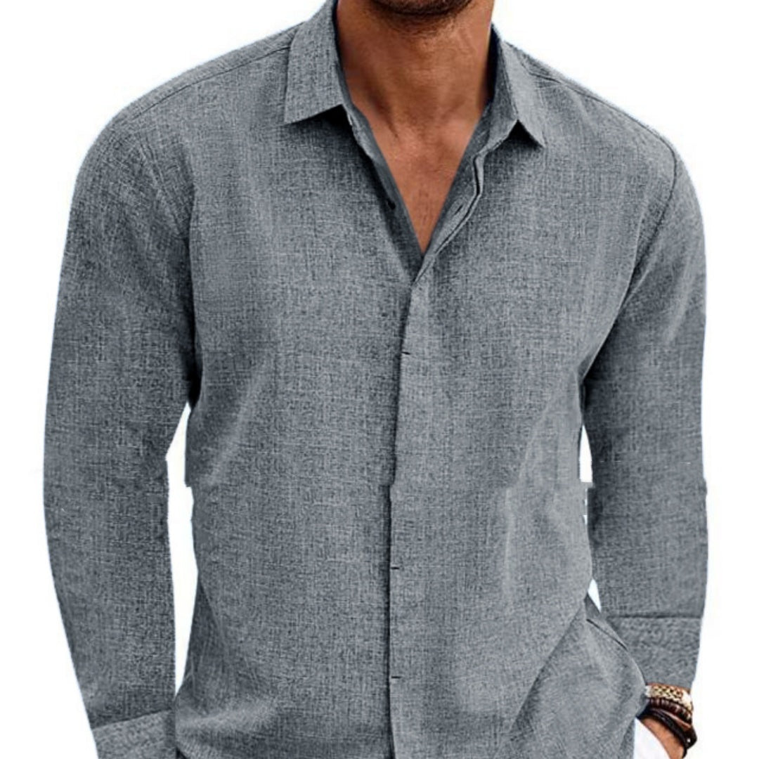 Long Sleeve T-shirt Undershirt Solid Color Long Sleeve Cotton Linen Shirt Men - AMWLY