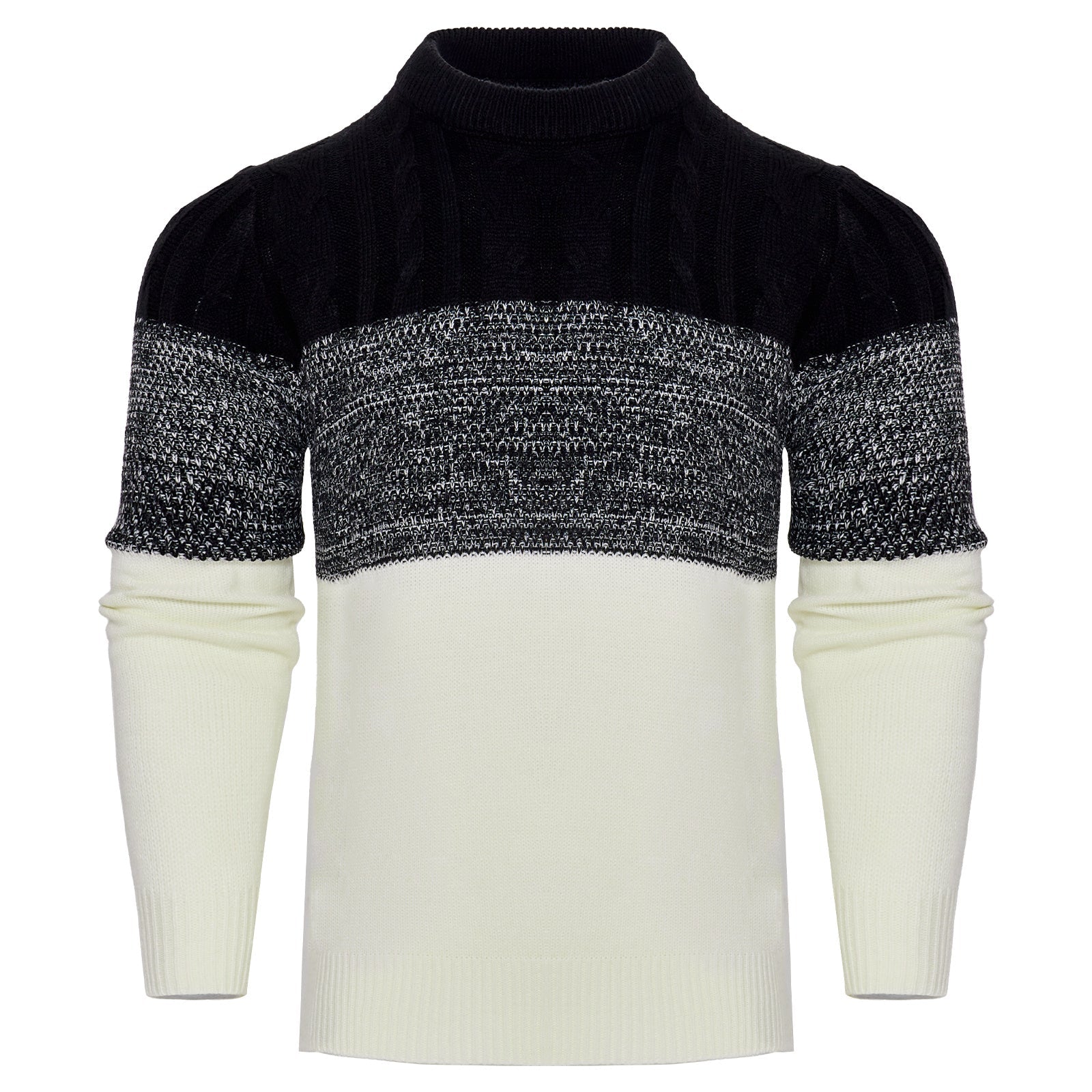 Men's Casual Color Block Long Sleeve Cable Knit Pullover Sweater - AMWLY