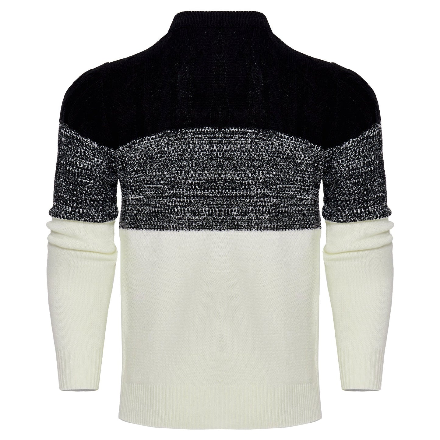 Men's Casual Color Block Long Sleeve Cable Knit Pullover Sweater - AMWLY