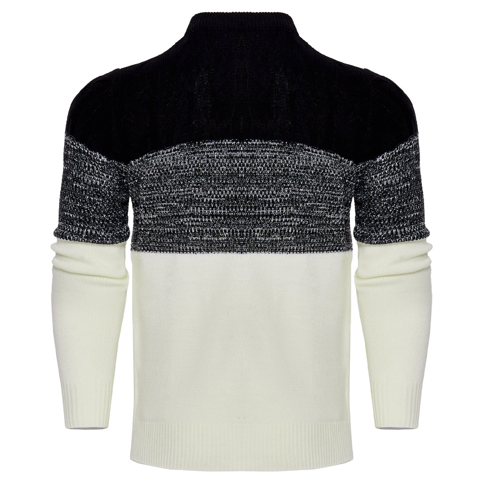 Men's Casual Color Block Long Sleeve Cable Knit Pullover Sweater - AMWLY