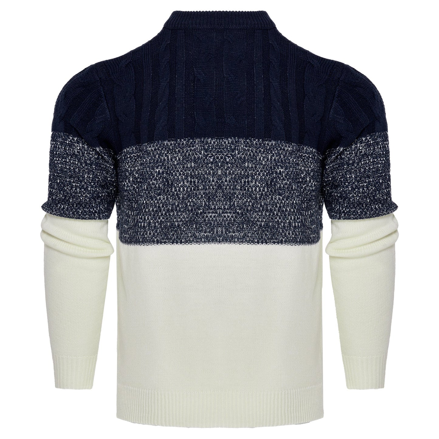 Men's Casual Color Block Long Sleeve Cable Knit Pullover Sweater - AMWLY