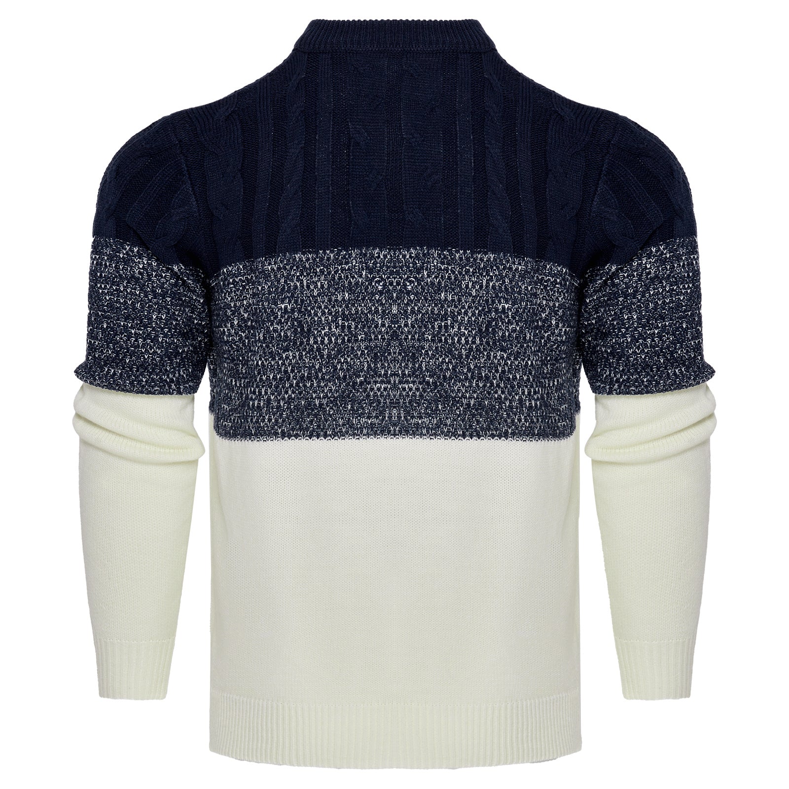 Men's Casual Color Block Long Sleeve Cable Knit Pullover Sweater - AMWLY