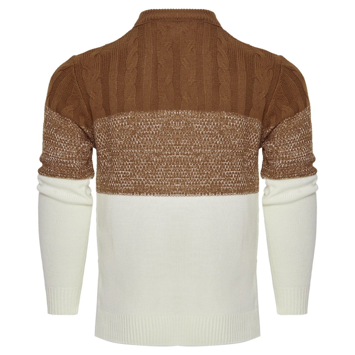 Men's Casual Color Block Long Sleeve Cable Knit Pullover Sweater - AMWLY