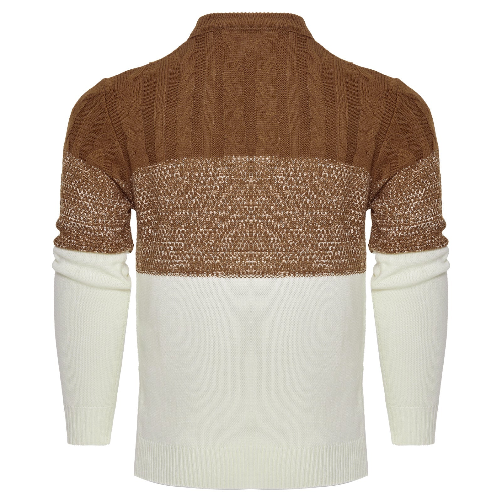 Men's Casual Color Block Long Sleeve Cable Knit Pullover Sweater - AMWLY