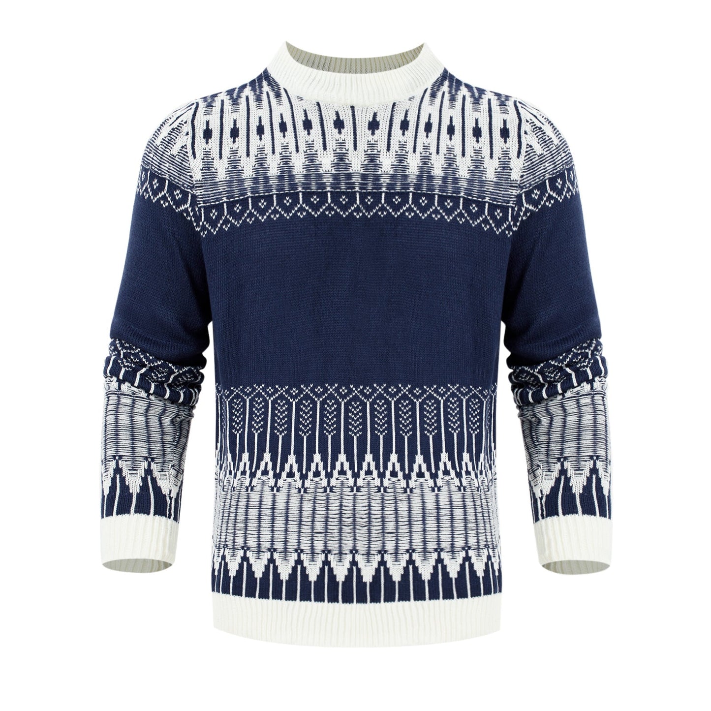 Men's Crewneck Pullover Sweater Unisex Fair Isle Long Sleeve Knitted Sweater - AMWLY