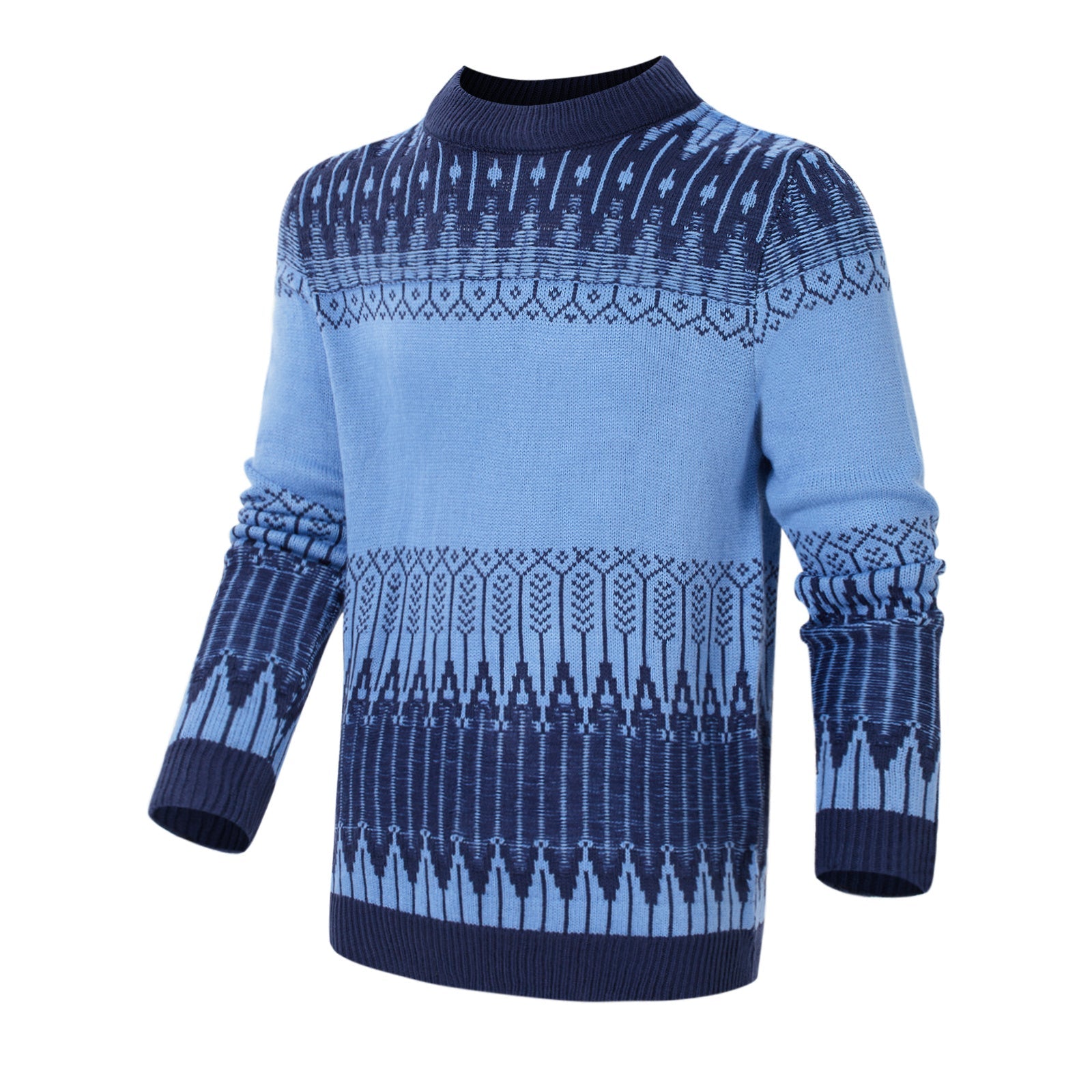 Men's Crewneck Pullover Sweater Unisex Fair Isle Long Sleeve Knitted Sweater - AMWLY