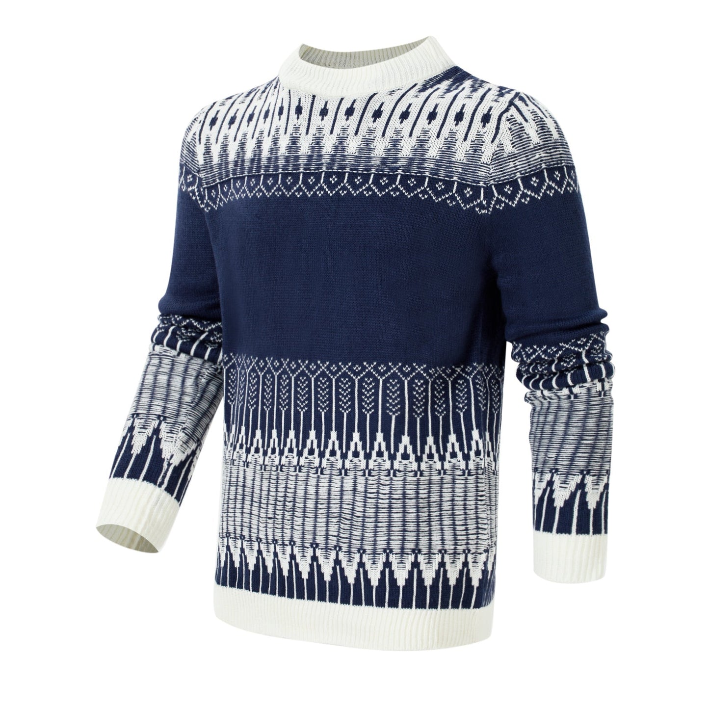 Men's Crewneck Pullover Sweater Unisex Fair Isle Long Sleeve Knitted Sweater - AMWLY