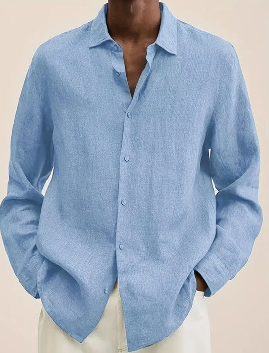 New Solid Color Long Sleeve Shirt Casual Stand Collar Shirt For Men - AMWLY