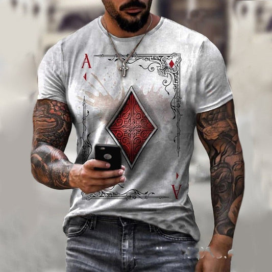 Playing Card Printing Men's T-Shirt Top - AMWLY