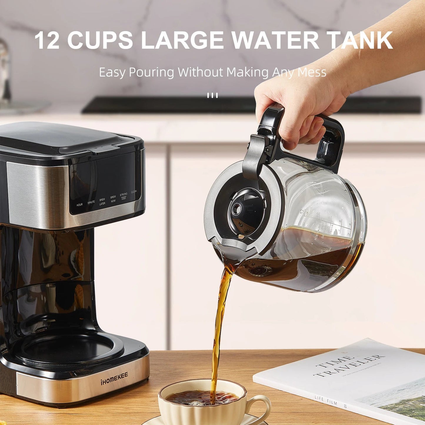 Programmable Drip Coffee Maker 12 Cup, Coffee Machine with Iced Coffee Function, Touch Screen, Regular & Strong Brew - AMWLY