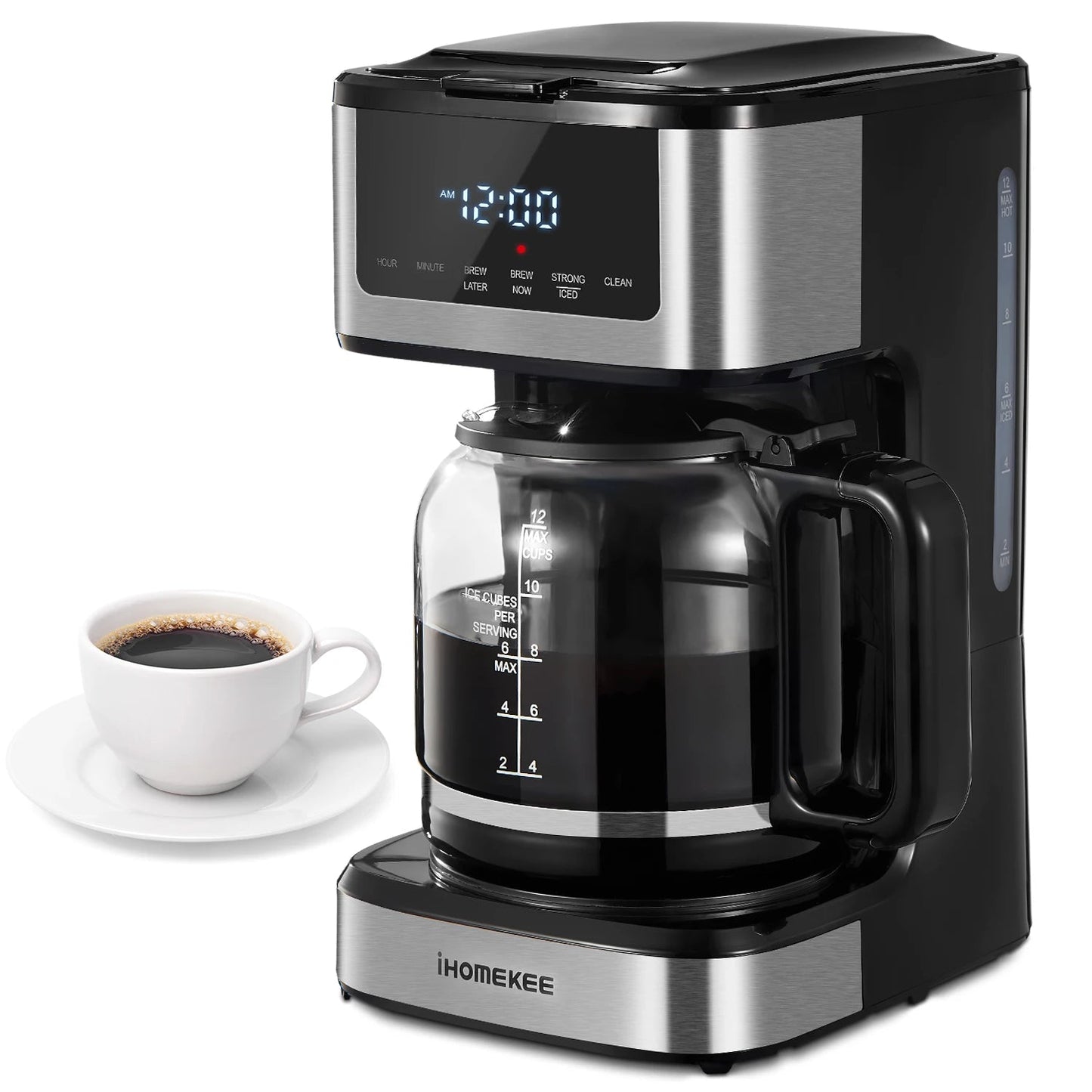 Programmable Drip Coffee Maker 12 Cup, Coffee Machine with Iced Coffee Function, Touch Screen, Regular & Strong Brew - AMWLY