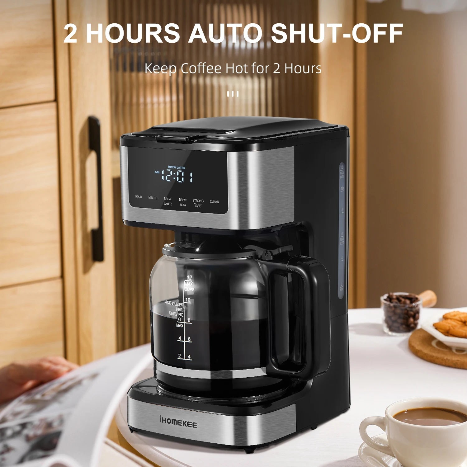 Programmable Drip Coffee Maker 12 Cup, Coffee Machine with Iced Coffee Function, Touch Screen, Regular & Strong Brew - AMWLY