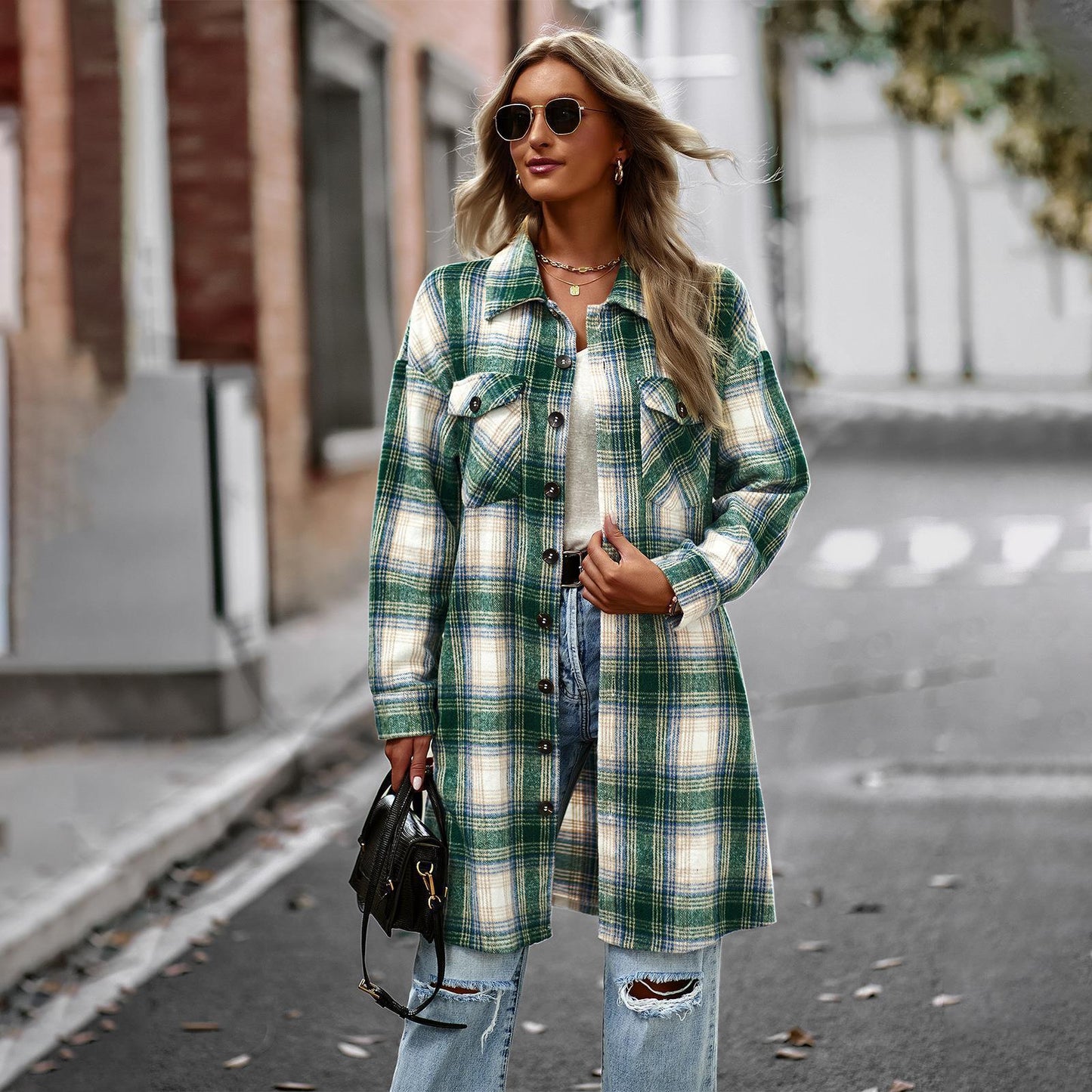 Temperament Leisure Long Plaid Tup Cardigan Coat - AMWLY