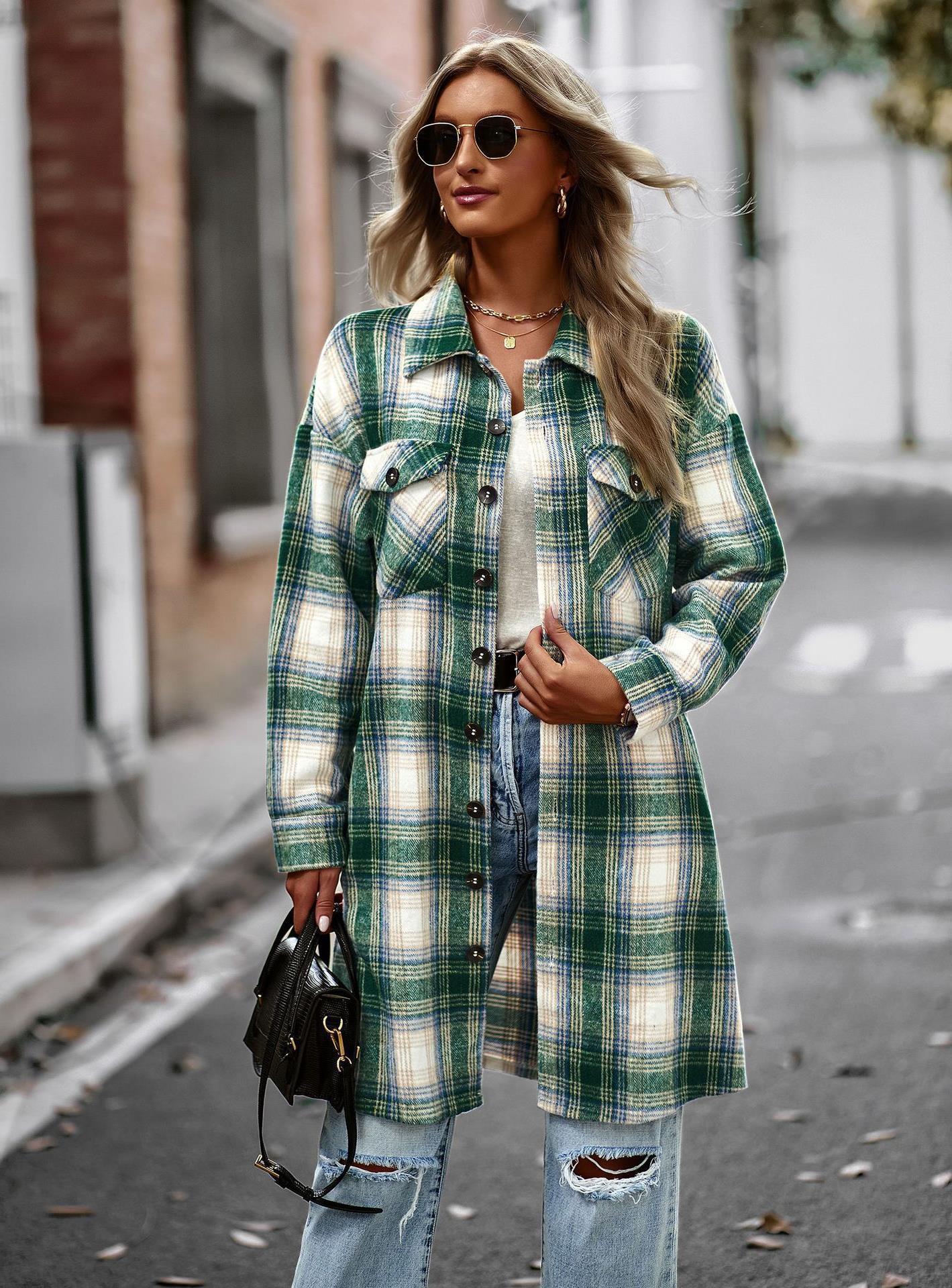 Temperament Leisure Long Plaid Tup Cardigan Coat - AMWLY