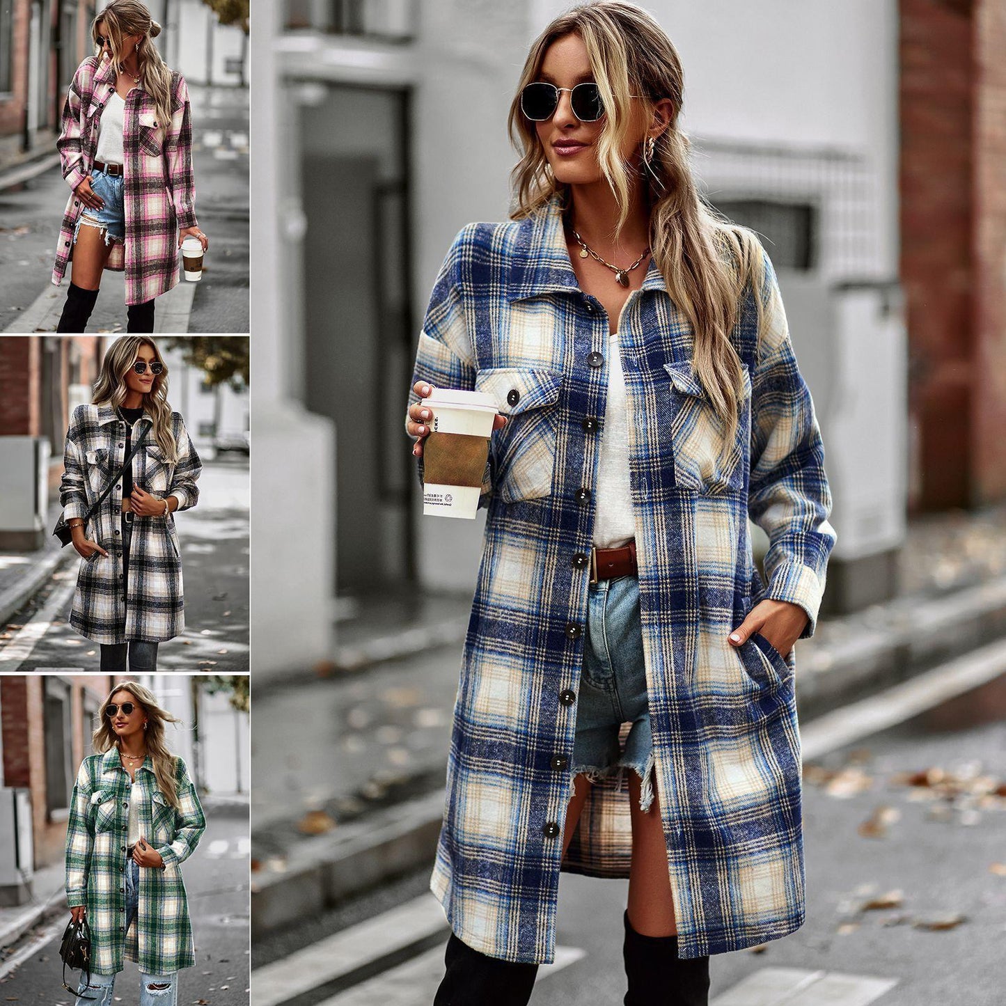 Temperament Leisure Long Plaid Tup Cardigan Coat - AMWLY